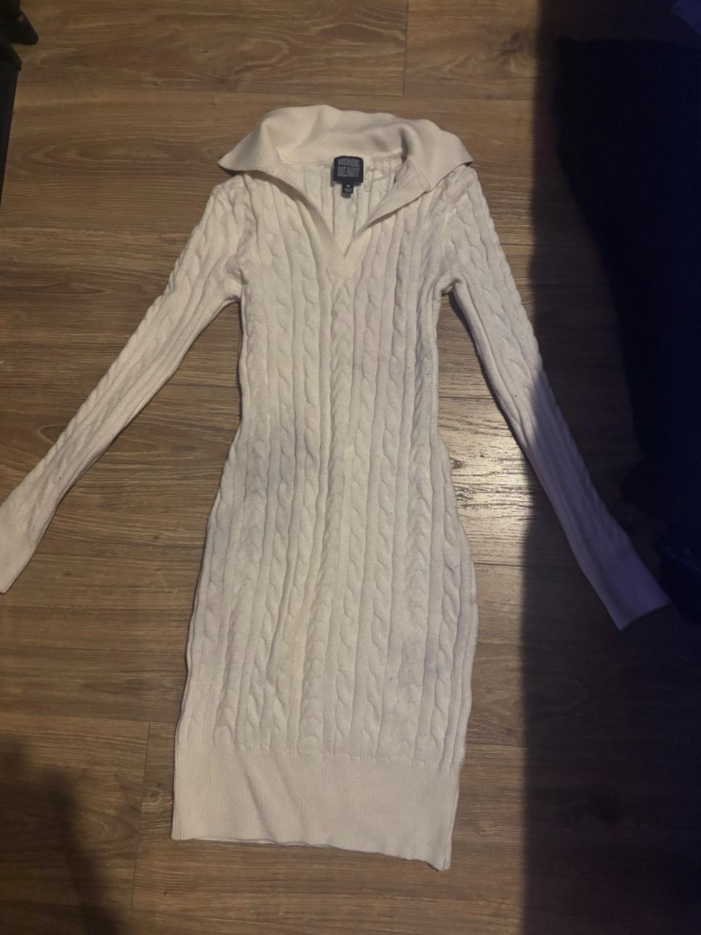 Derek Heart Cream Cable-Knit V-Neck Sweater Dress